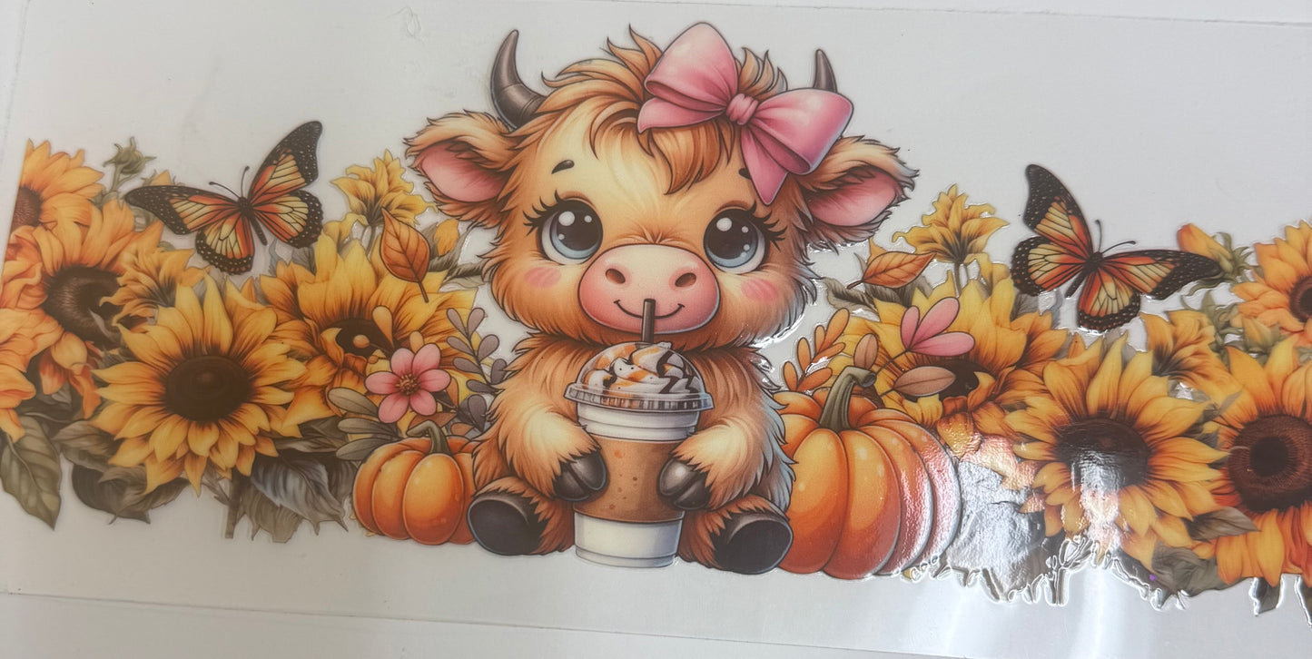 Cup wraps uvdtf Highland cow coffee floral pumpkin butterfly