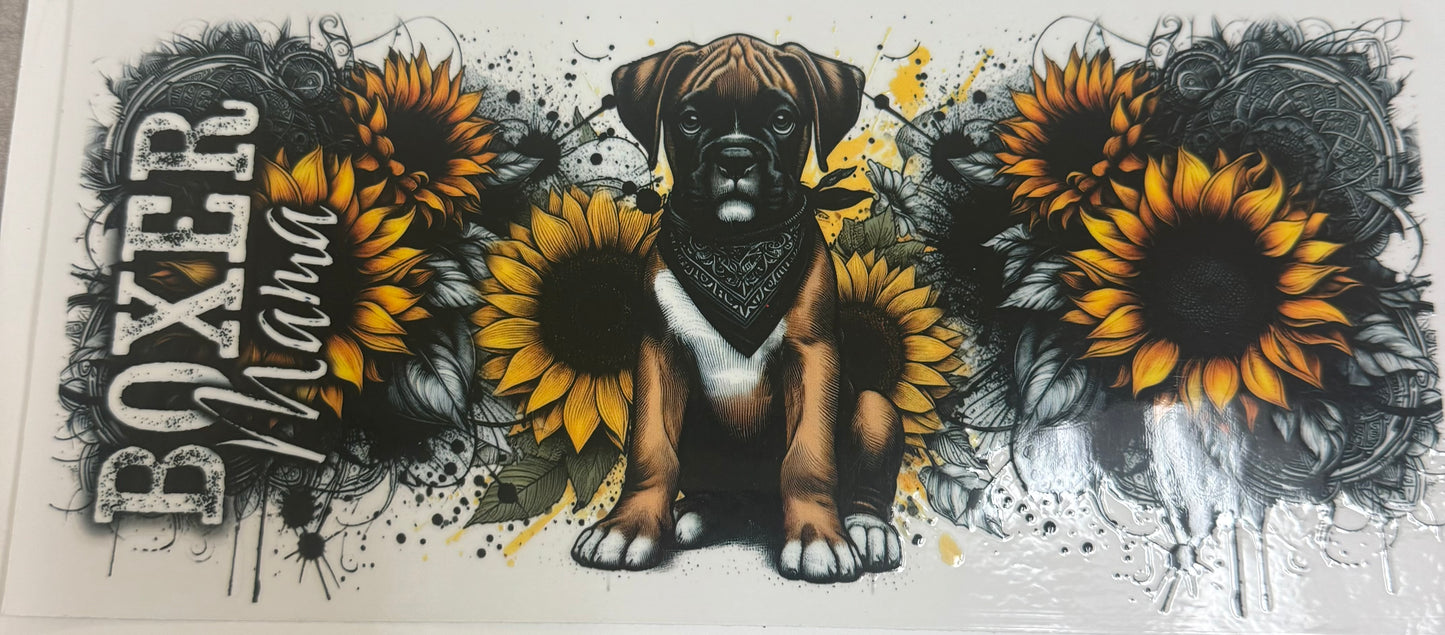 Cup wraps uvdtf Boxer mama dog theme sunflowers