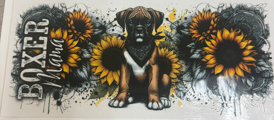 Cup wraps uvdtf Boxer mama dog theme sunflowers