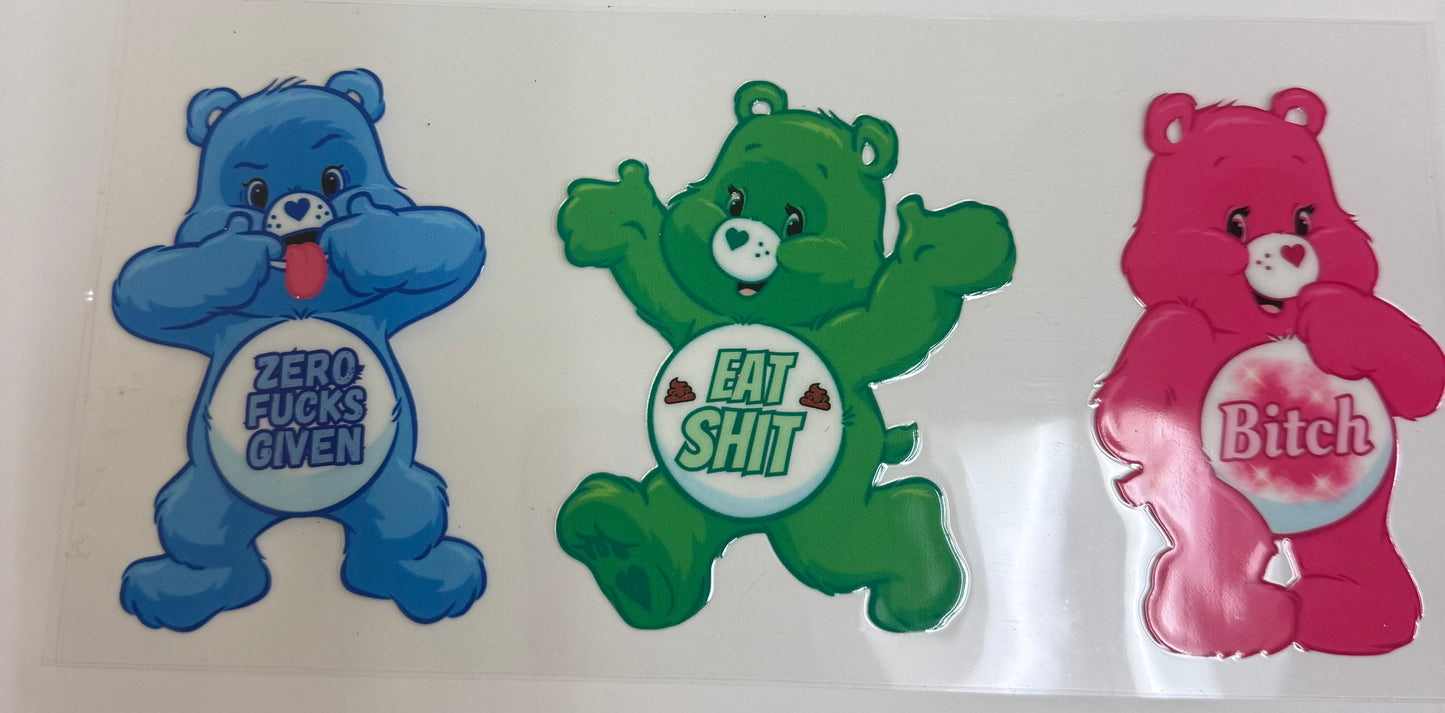 Cup wraps uvdtf Naughty Care Bears blue green and pink