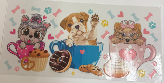 Cup wraps uvdtf Dogs in tea cups with snacks