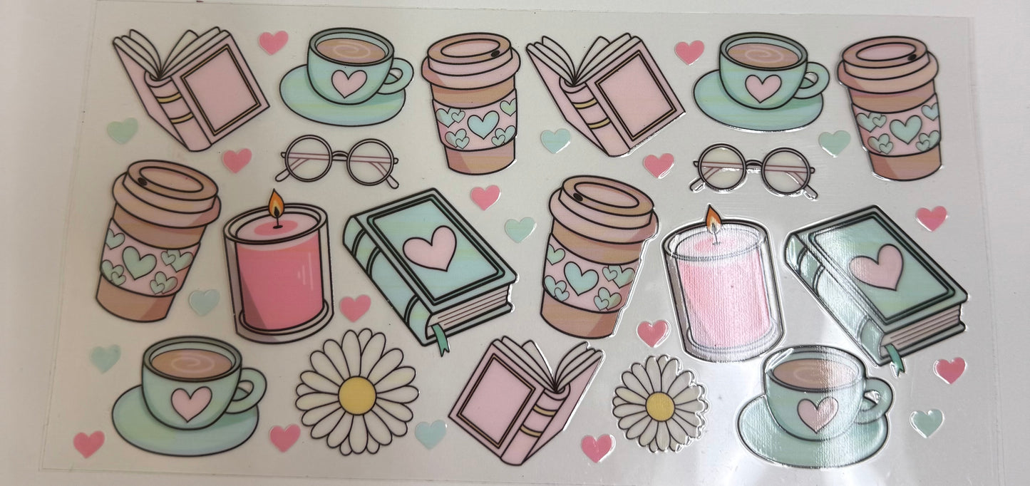 Cup wraps uvdtf Girly theme coffe cups candles books