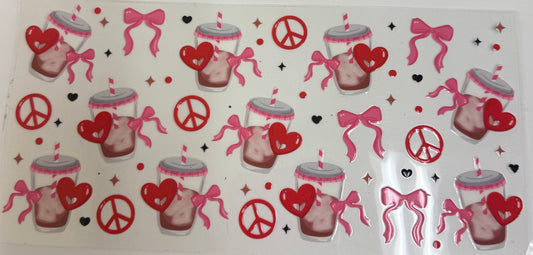 Cup wraps uvdtf Coffee tumblers with peace sign and hearts and bows