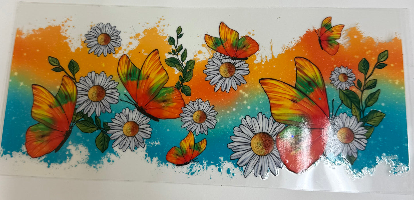 Cup wraps uvdtf Teal and orange butterfly’s and daisy