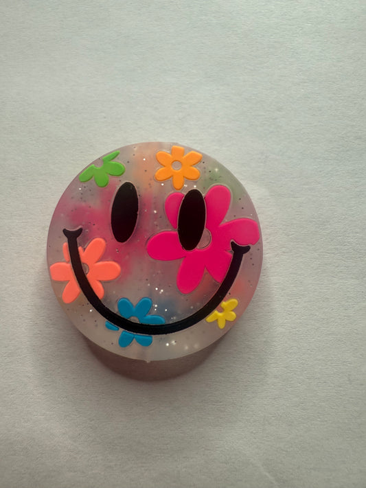 Focal 2d Clear glitter flower smile face