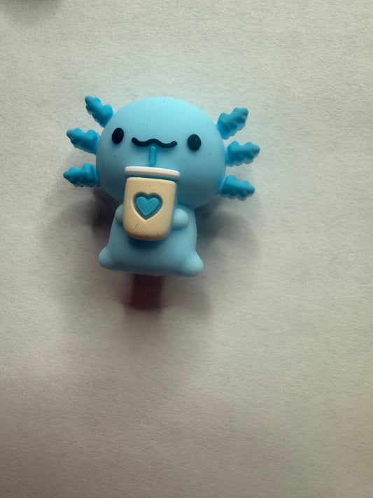 Focals 3d blue axolotl drinking from a tumbler
