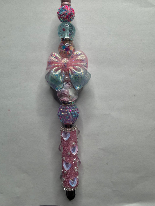 Premade ready to ship glow in dark bow pink stylus pen
