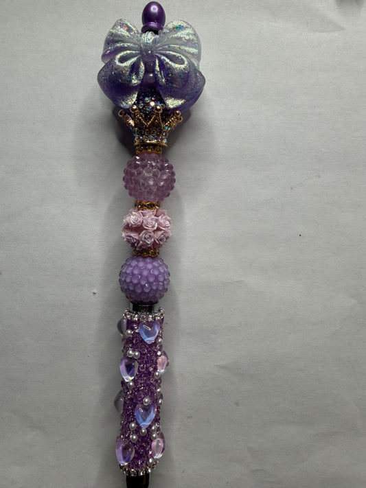 Premade ready to ship glow in dark bow Purple Heart stylus pen
