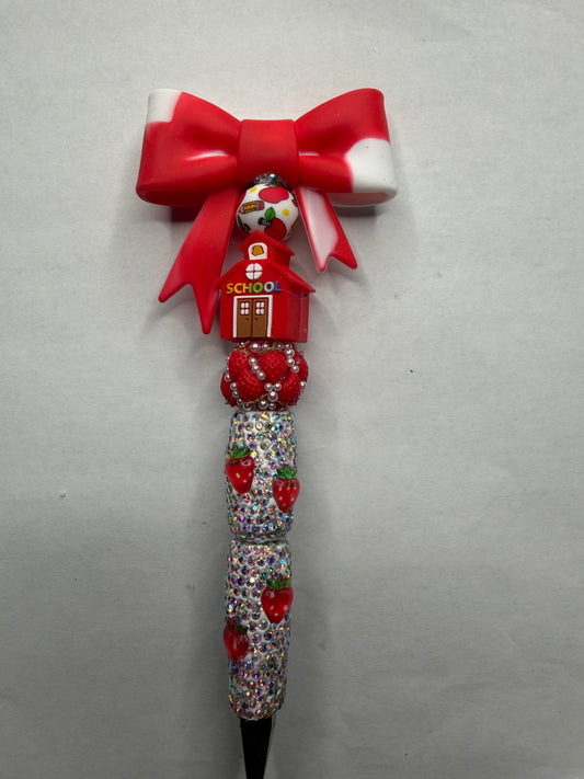 Premade ready to ship strawberry teacher theme with bow topper pen