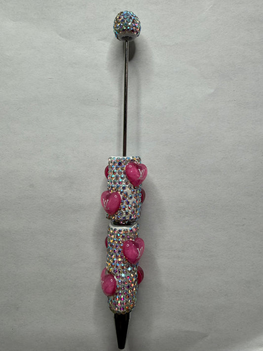 Beadable pens just the pen Lv rhinestone with pink hearts