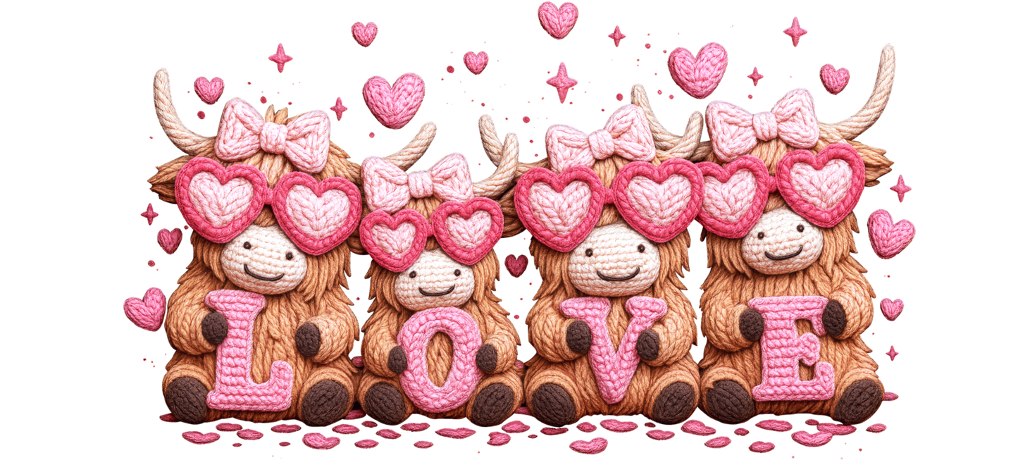 custom dtf prints Highland cow love coquette look