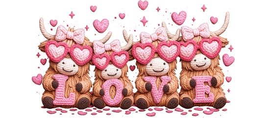 custom dtf prints Highland cow love coquette look