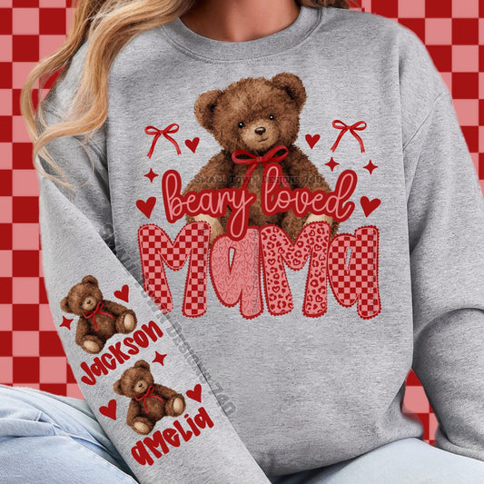 Custom clothing  sweater berry loved mama with teddy bear names added to sleeve