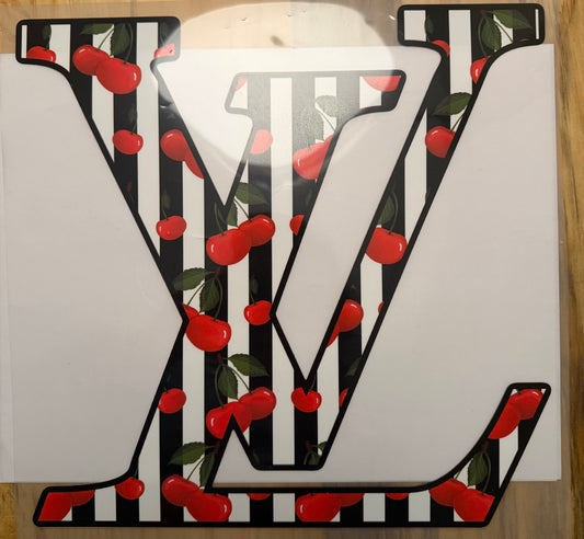 custom dtf prints black and white striped Lv with cherries