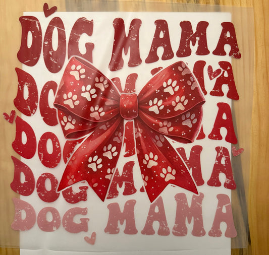custom dtf prints Red dog mama with paw print bow