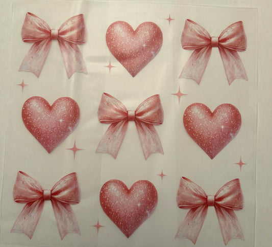 custom dtf prints pink bow  with hearts