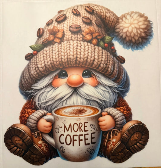 Custom dtf prints Gnome more coffee