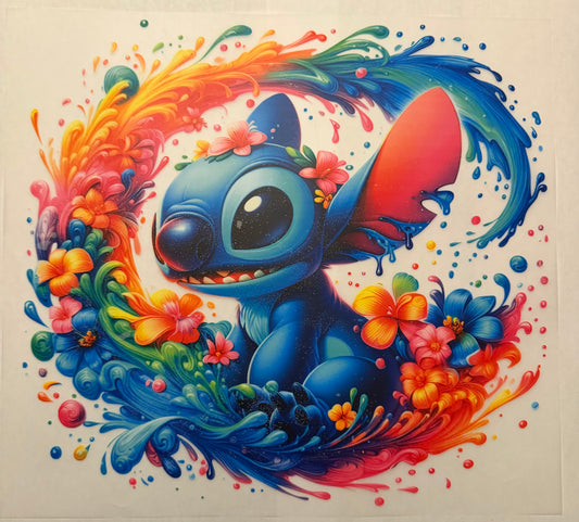 Custom dtf prints Stitch with tie dye wave