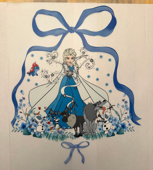 Custom dtf prints Elsa with blue bow