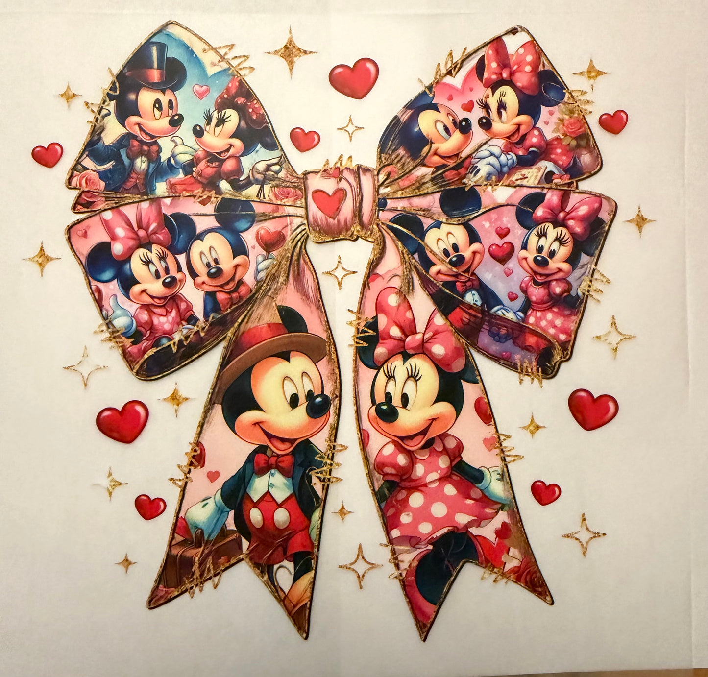 Custom dtf prints Mickey theme bow light colors