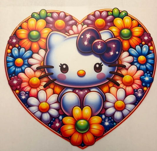 Custom dtf prints Hello kitty heart with floral