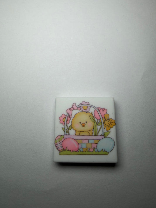 Focal 2d square Easter chick in Easter basket