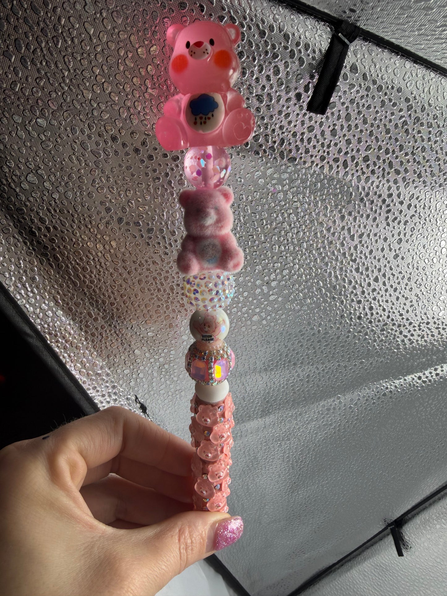 Premade Ready to ship pink glow in dark carebear pen