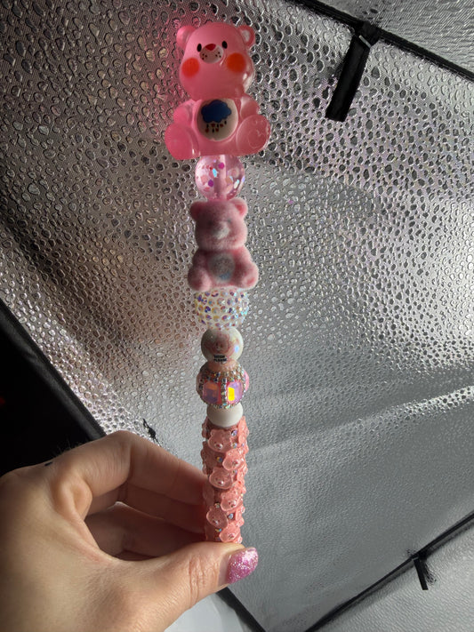 Premade Ready to ship pink glow in dark carebear pen