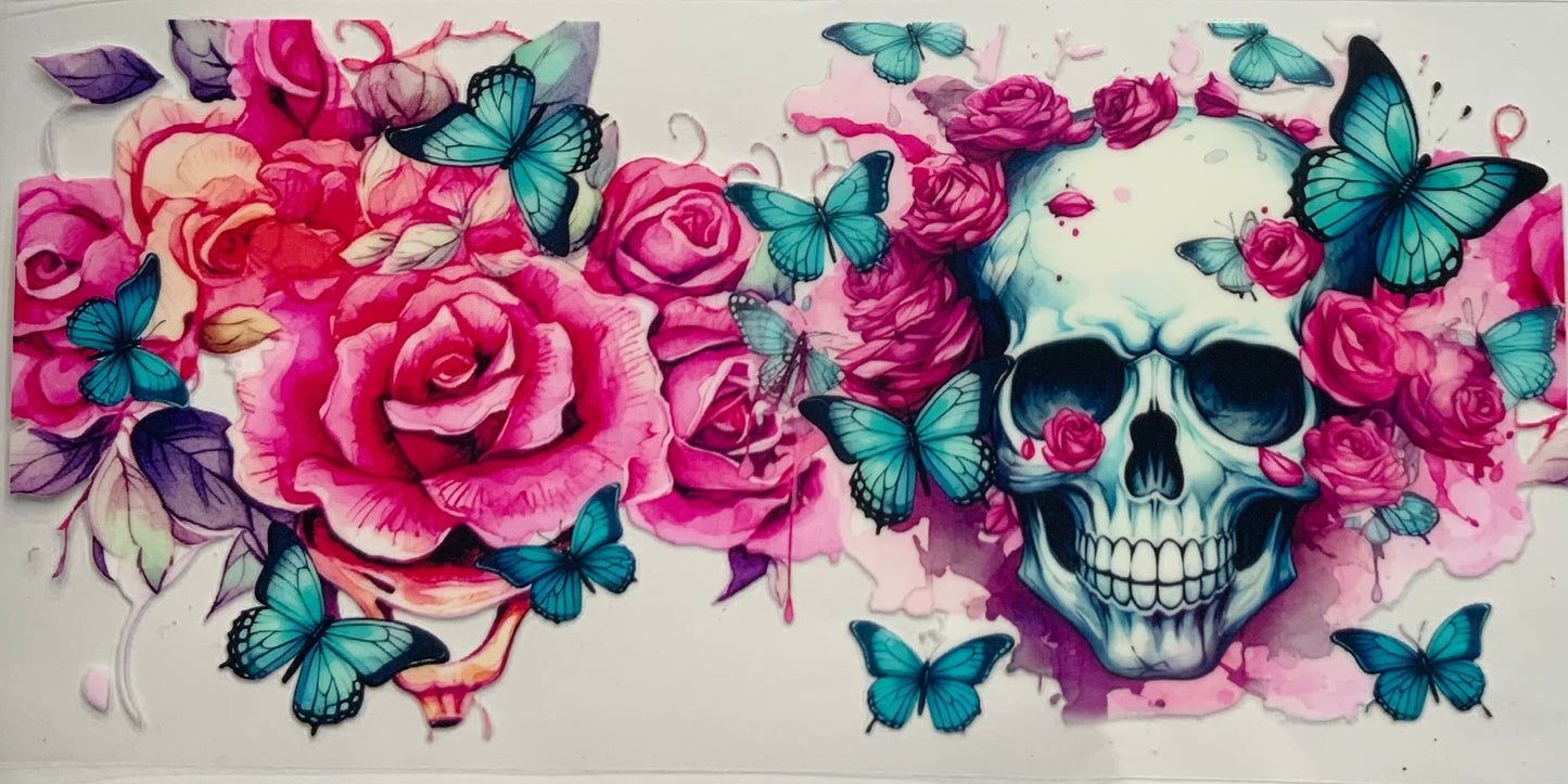 uvdtf  transfer wrap pink floral skull butterfly