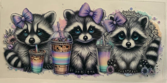uvdtf  transfer wrap raccoons with coffee
