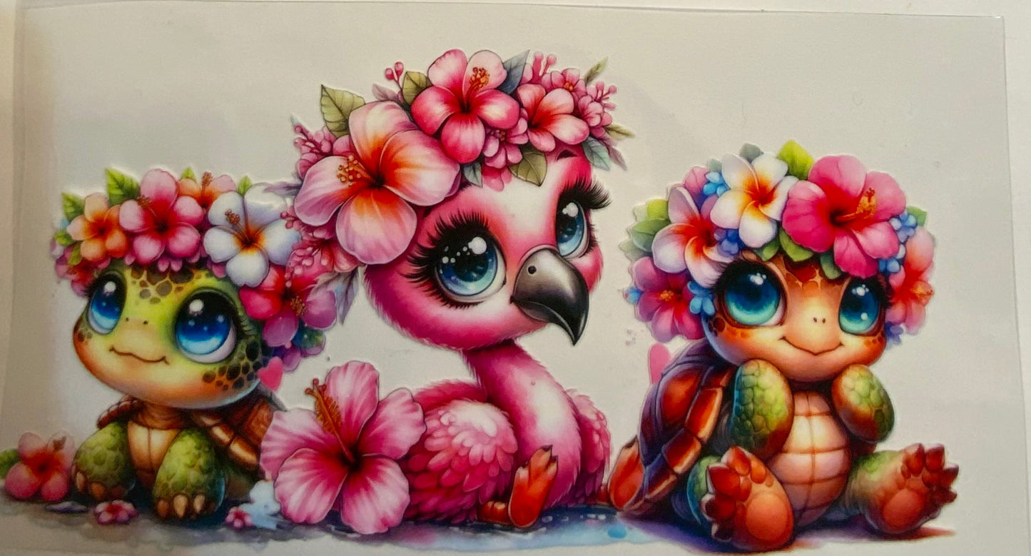 uvdtf  transfer wrap flamingo with turtles floral