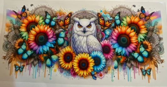 uvdtf  transfer wrap purple owl sunflowers