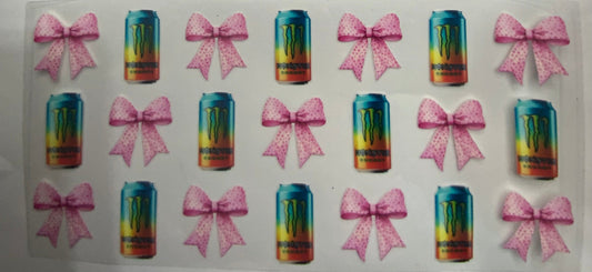 Cup wraps uvdtf  monster drinks teal ombré with bows