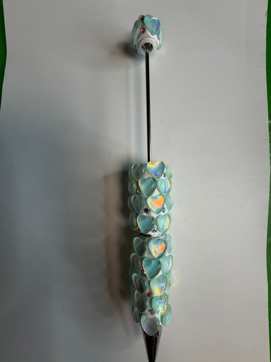 Beadable pens just the pen Light blue hearts