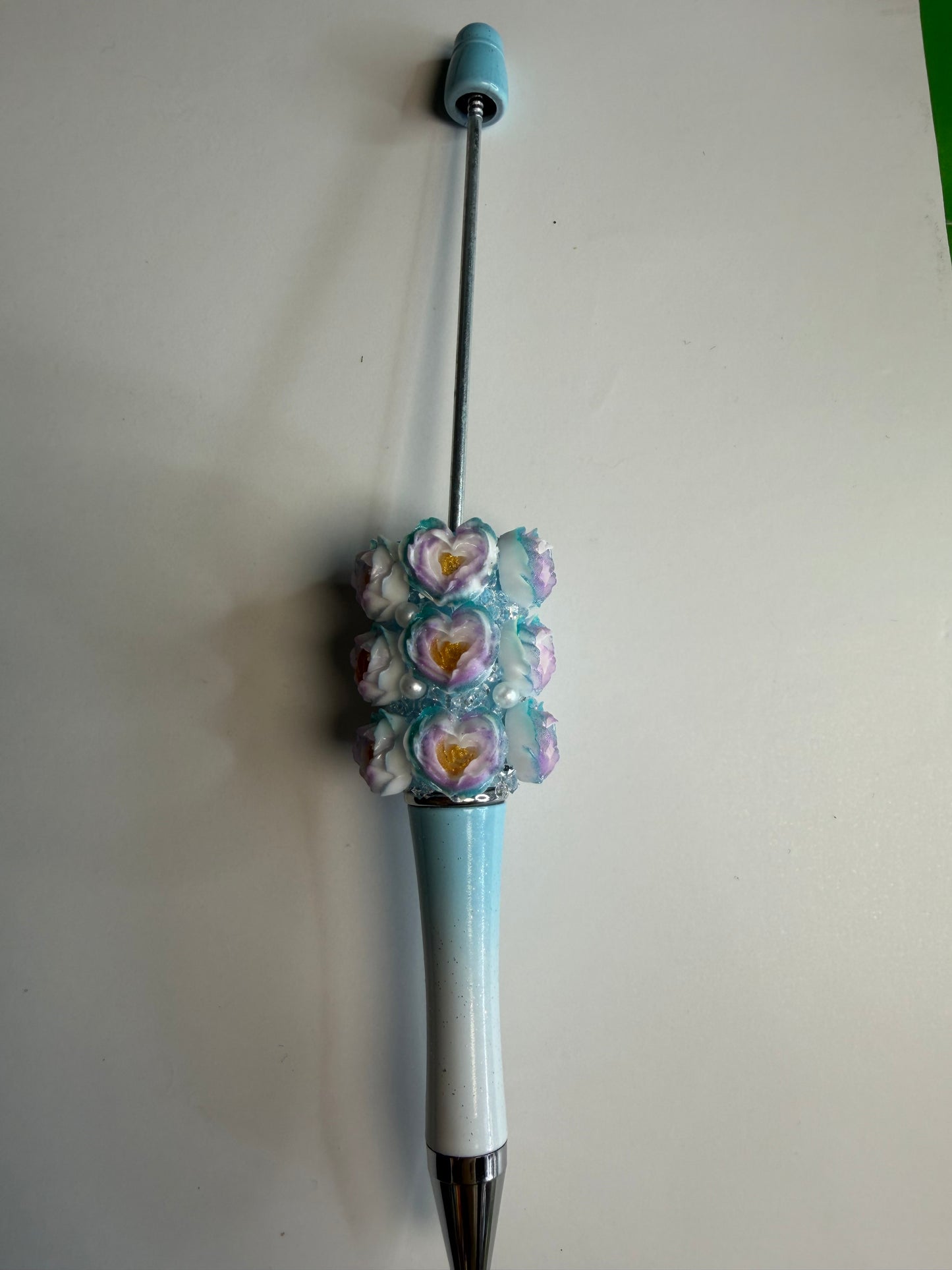 Beadable pens just the pen Half done Soft flower purple/blue