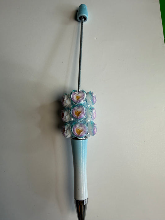 Beadable pens just the pen Half done Soft flower purple/blue