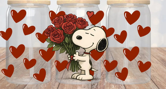 uvdtf  transfer wrap Snoopy holding roses with hearts