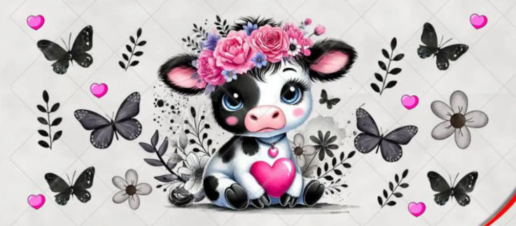 uvdtf  transfer wrap Highland cow black and pink with butterfly’s