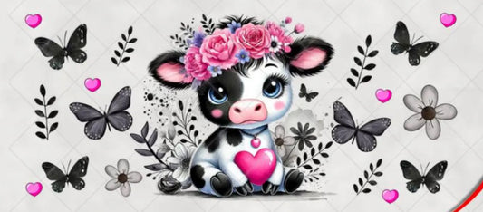 uvdtf  transfer wrap Highland cow black and pink with butterfly’s