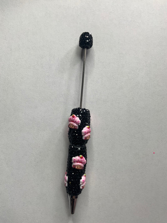 Beadable pens just the pen Black strawberry girl head