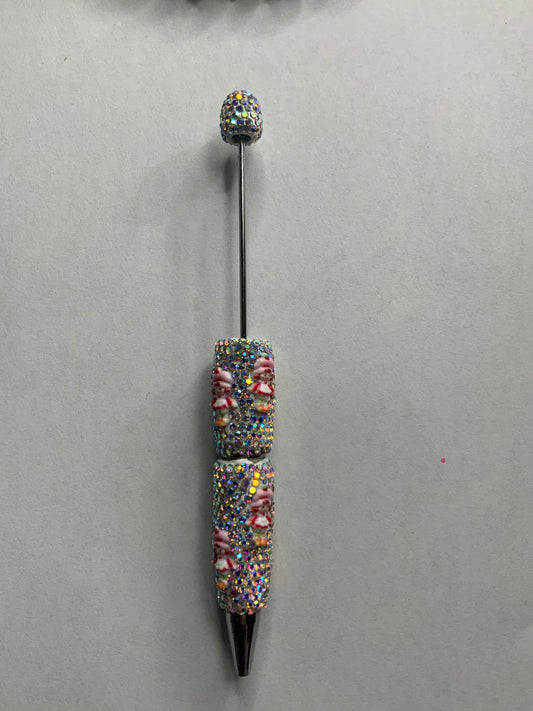 Beadable pens just the pen Silver rhinestone strawberry girl full body