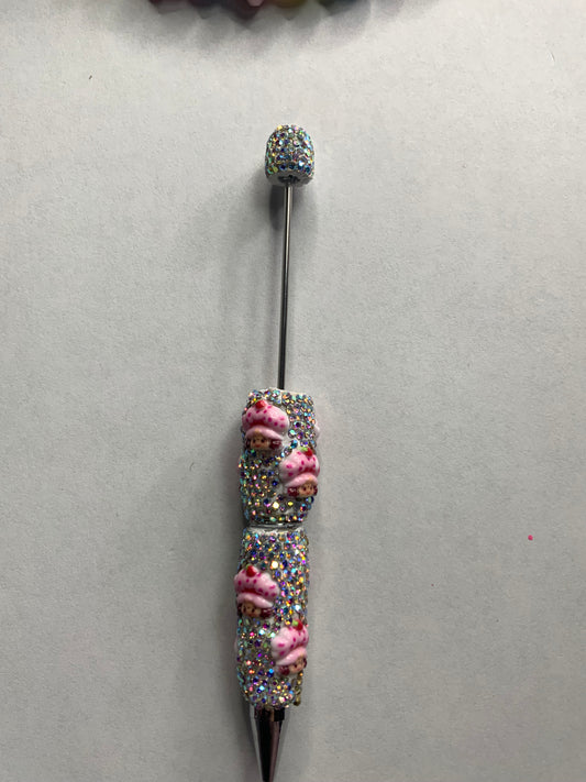 Beadable pens just the pen Silver rhinestone strawberry girl head