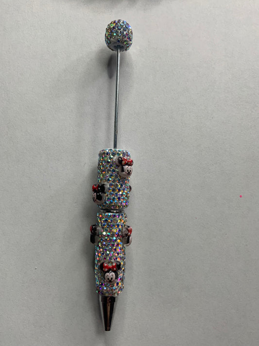Beadable pens just the pen Silver rhinestone red Minnie head
