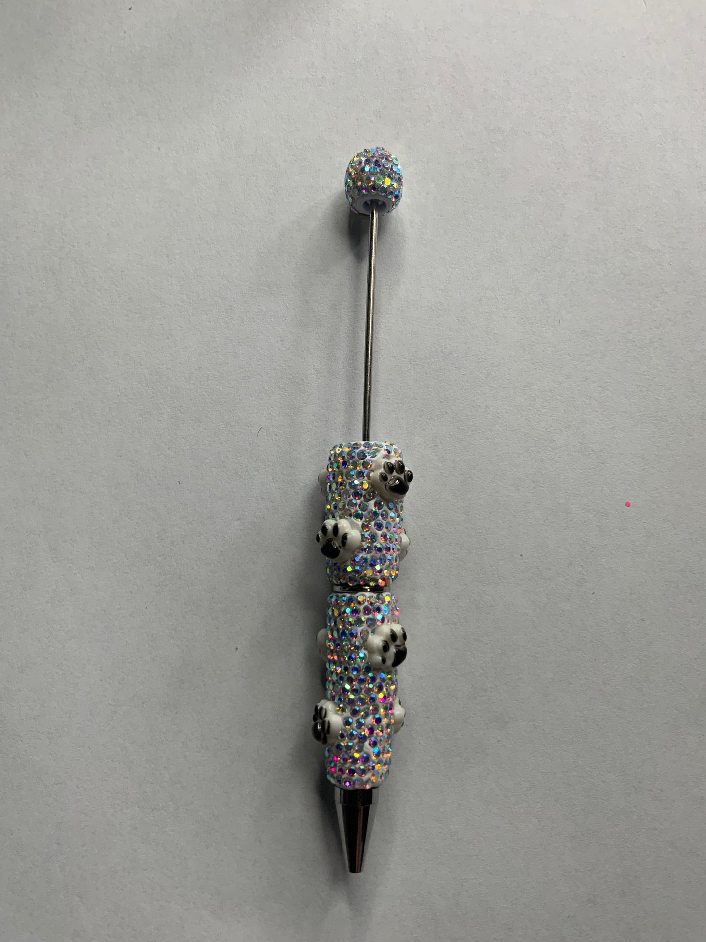 Beadable pens just the pen Silver rhinestone black and white paw print