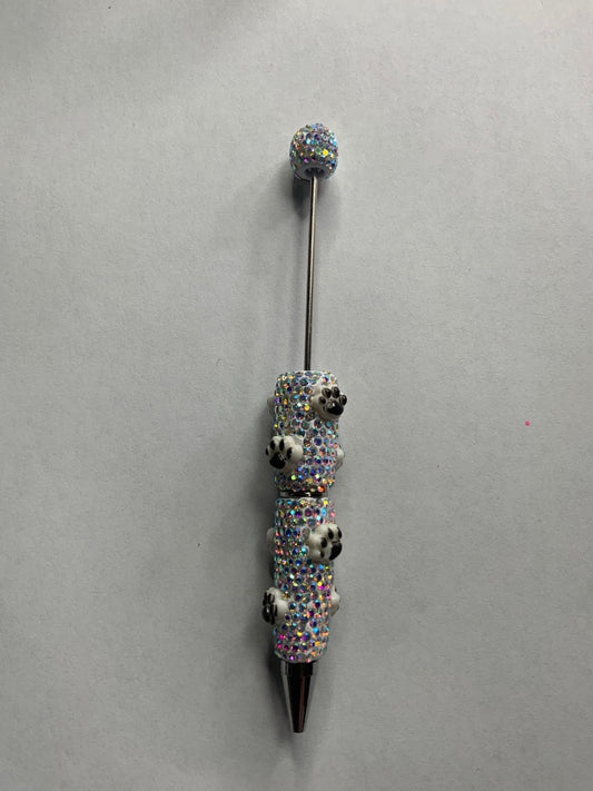 Beadable pens just the pen Silver rhinestone black and white paw print