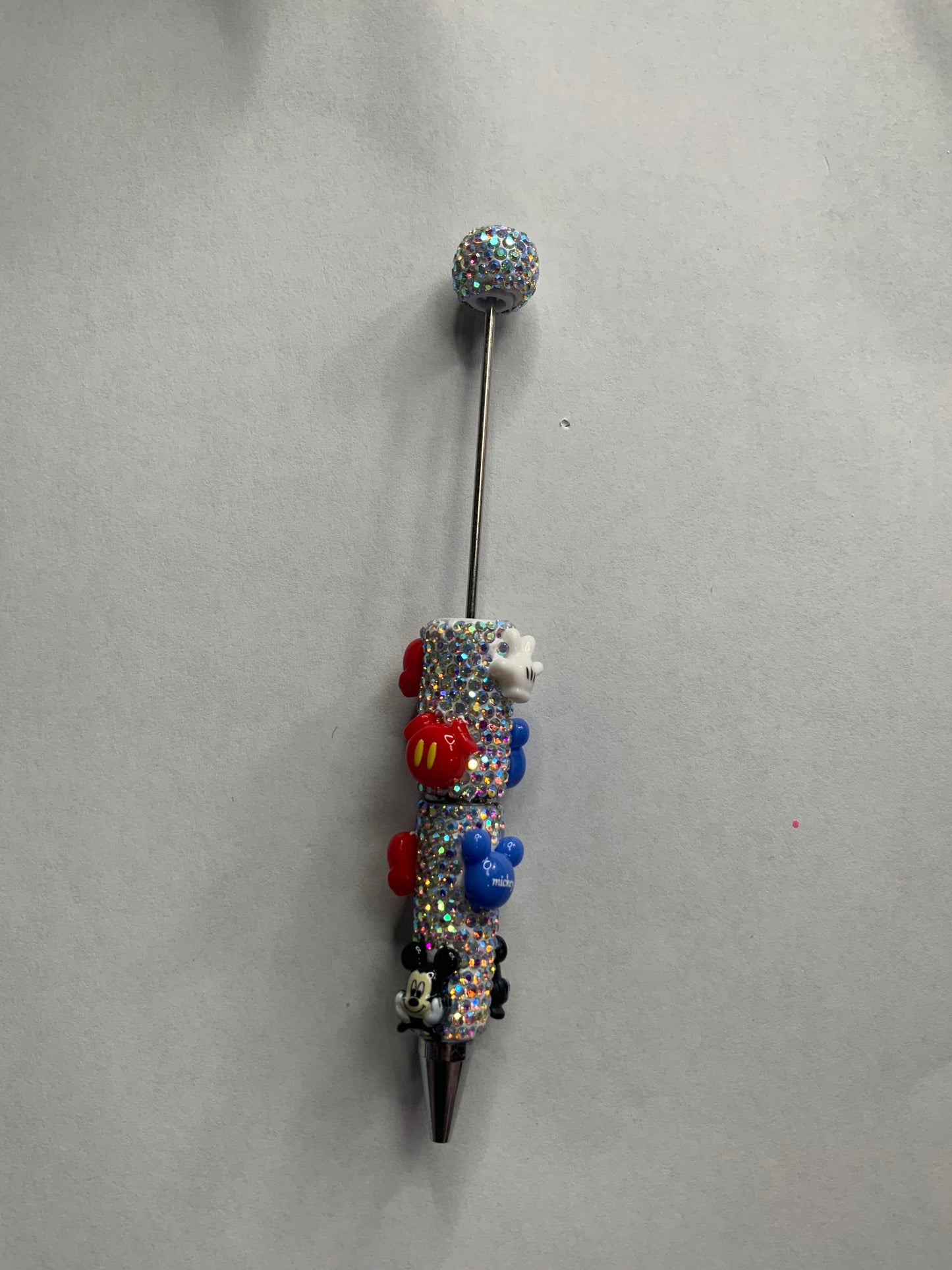 Beadable pens just the pen Silver rhinestone Mickey with balloons and hand