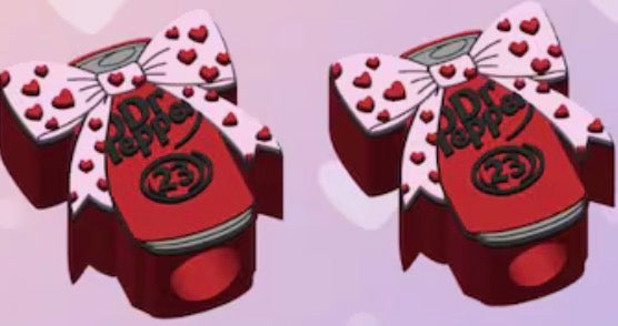 3d printed straw topper Dr Pepper with pink heart bow