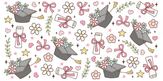 Cup wraps uvdtf Graduation cap pink bows