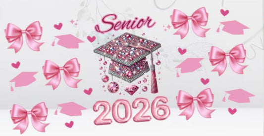 Cup wraps uvdtf Bling 2026 graduation cap with pink bows