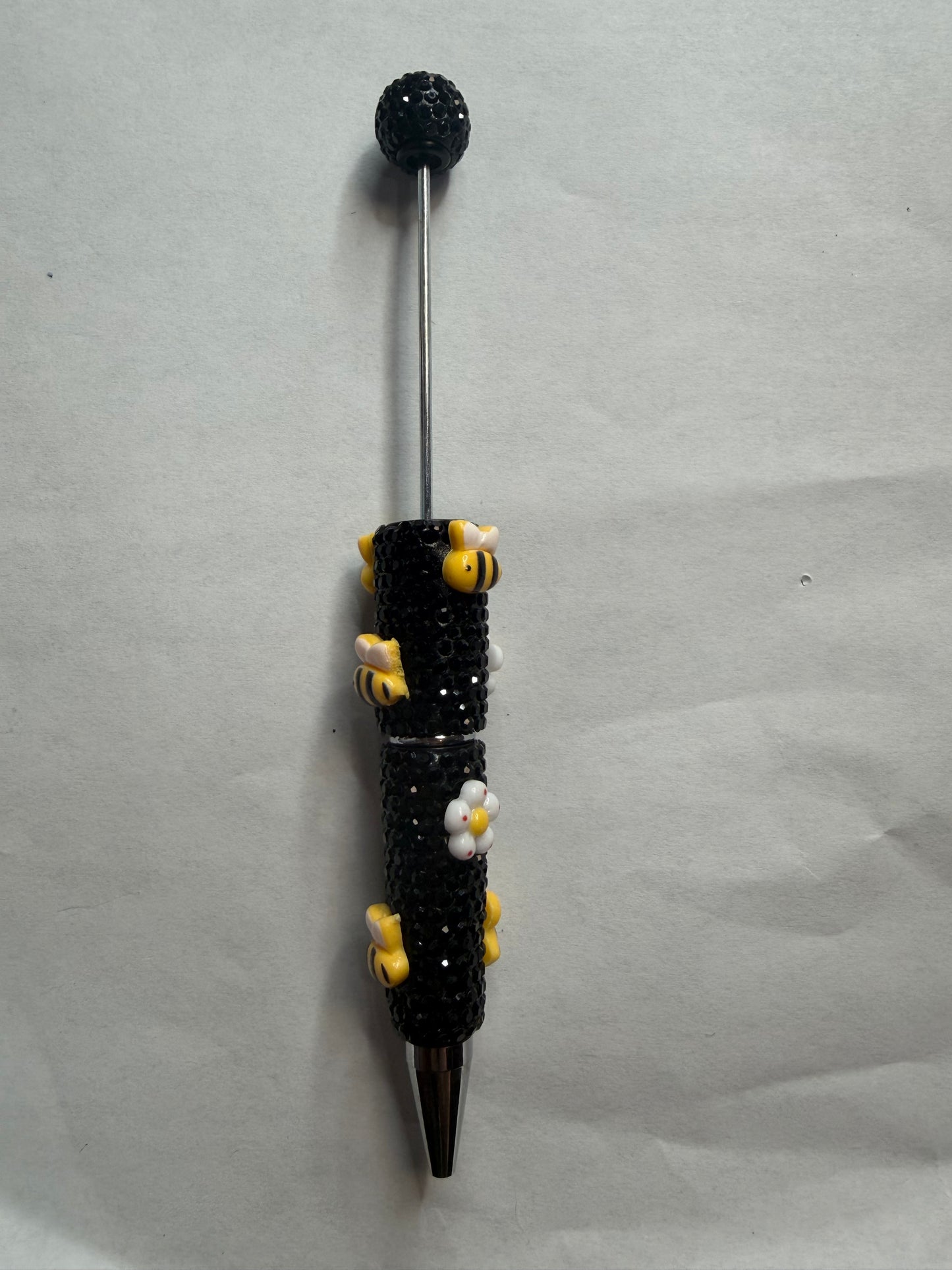 Beadable pens just the pen Black rhinestone bee with daisy